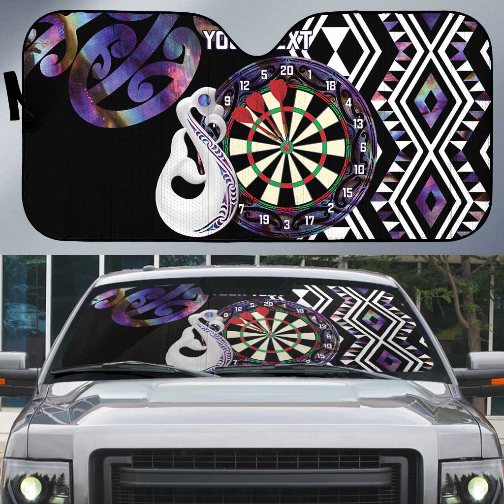 Personalised New Zealand Darts Auto Sun Shade Ngutukaka Manaia Taniko Luxury Purple - Polynesian Pride