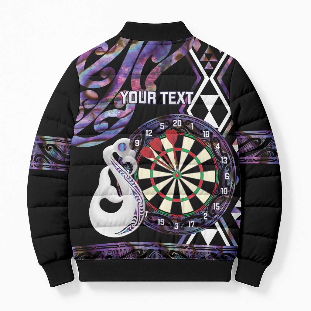 Personalised New Zealand Darts Bomber Puffer Jacket Ngutukaka Manaia Taniko Luxury Purple - Polynesian Pride