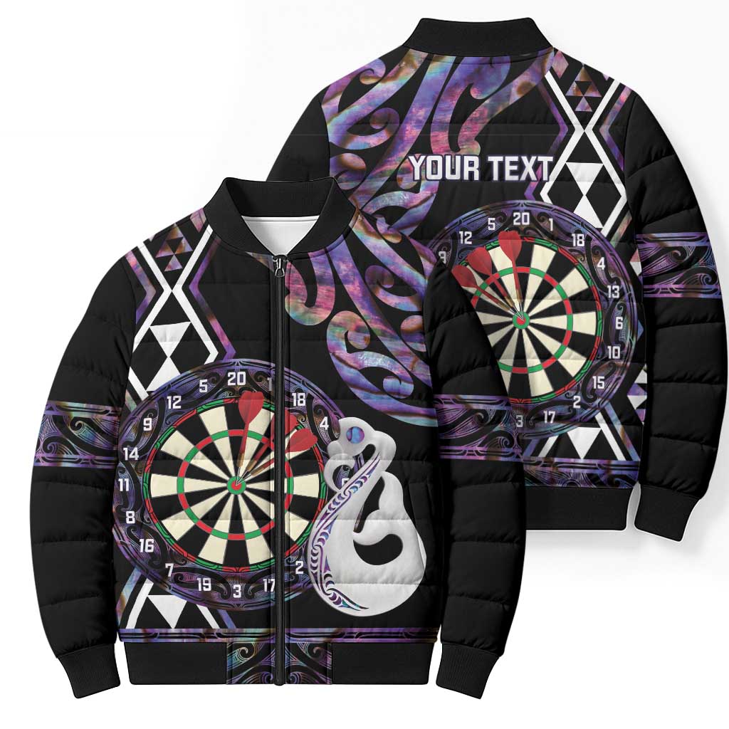 Personalised New Zealand Darts Bomber Puffer Jacket Ngutukaka Manaia Taniko Luxury Purple - Polynesian Pride