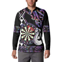 Personalised New Zealand Darts Button Sweatshirt Ngutukaka Manaia Taniko Luxury Purple - Polynesian Pride
