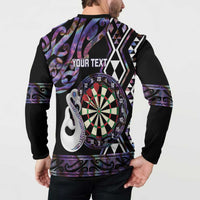Personalised New Zealand Darts Button Sweatshirt Ngutukaka Manaia Taniko Luxury Purple - Polynesian Pride