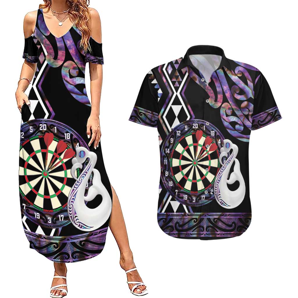 Personalised New Zealand Darts Couples Matching Summer Maxi Dress and Hawaiian Shirt Ngutukaka Manaia Taniko Luxury Purple - Polynesian Pride