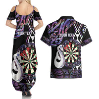 Personalised New Zealand Darts Couples Matching Summer Maxi Dress and Hawaiian Shirt Ngutukaka Manaia Taniko Luxury Purple - Polynesian Pride