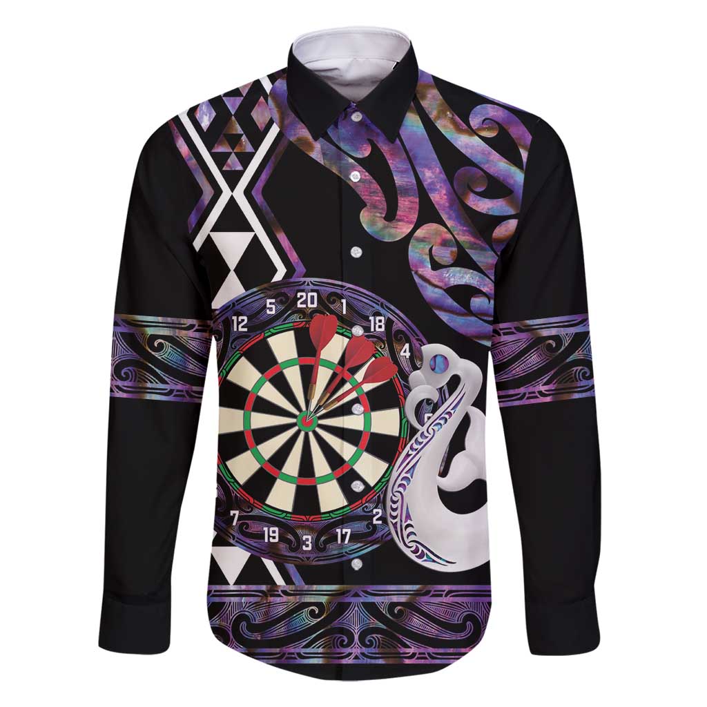 Personalised New Zealand Darts Family Matching Long Sleeve Bodycon Dress and Hawaiian Shirt Ngutukaka Manaia Taniko Luxury Purple LT14 Dad's Shirt - Long Sleeve Purple - Polynesian Pride