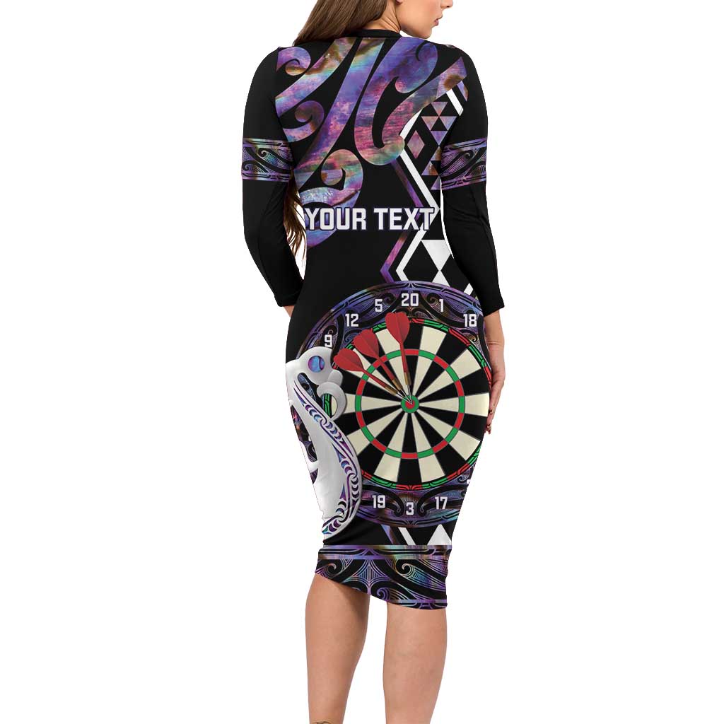 Personalised New Zealand Darts Family Matching Long Sleeve Bodycon Dress and Hawaiian Shirt Ngutukaka Manaia Taniko Luxury Purple LT14 - Polynesian Pride