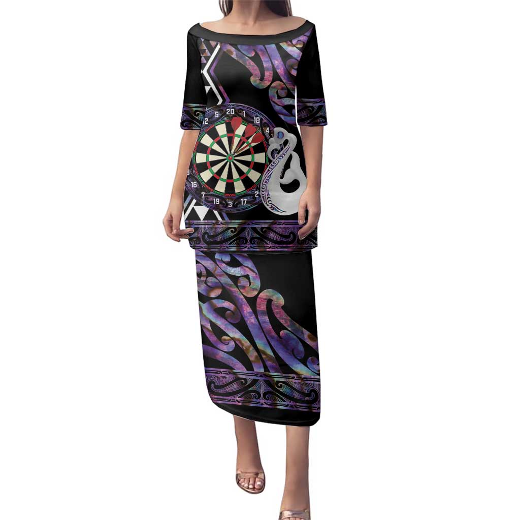 Personalised New Zealand Darts Family Matching Puletasi and Hawaiian Shirt Ngutukaka Manaia Taniko Luxury Purple - Polynesian Pride