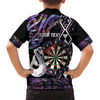 Personalised New Zealand Darts Family Matching Short Sleeve Bodycon Dress and Hawaiian Shirt Ngutukaka Manaia Taniko Luxury Purple LT14 - Polynesian Pride