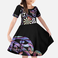 Personalised New Zealand Darts Family Matching Short Sleeve Bodycon Dress and Hawaiian Shirt Ngutukaka Manaia Taniko Luxury Purple LT14 Daughter's Dress Purple - Polynesian Pride