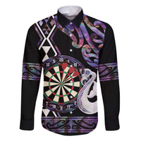 Personalised New Zealand Darts Family Matching Short Sleeve Bodycon Dress and Hawaiian Shirt Ngutukaka Manaia Taniko Luxury Purple LT14 Dad's Shirt - Long Sleeve Purple - Polynesian Pride