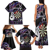 Personalised New Zealand Darts Family Matching Tank Maxi Dress and Hawaiian Shirt Ngutukaka Manaia Taniko Luxury Purple - Polynesian Pride