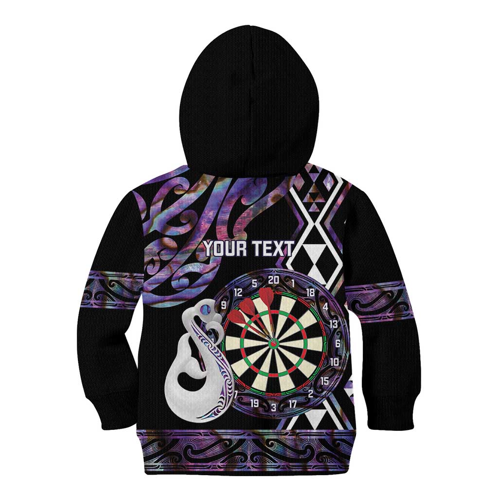 Personalised New Zealand Darts Kid Hoodie Ngutukaka Manaia Taniko Luxury Purple - Polynesian Pride