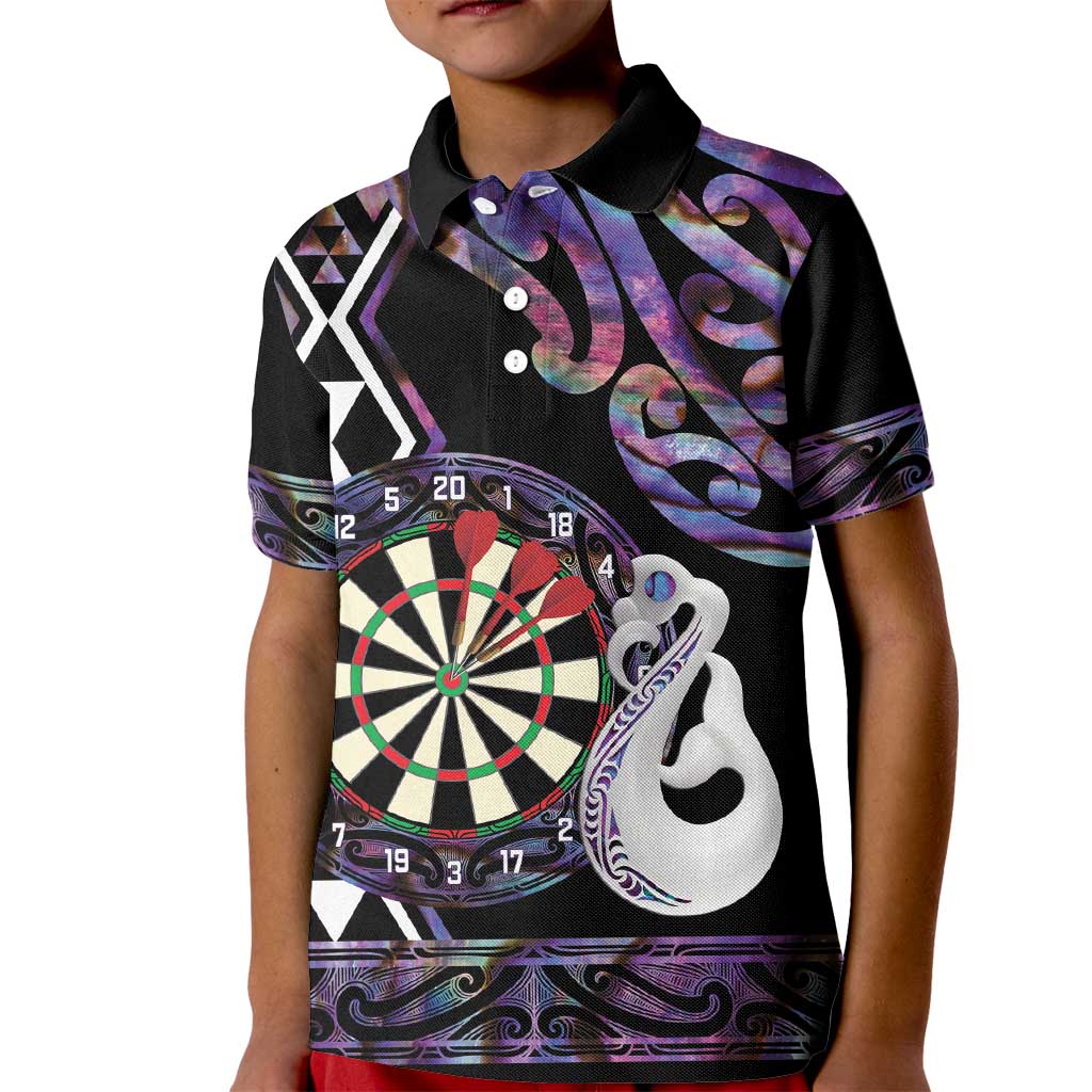 Personalised New Zealand Darts Kid Polo Shirt Ngutukaka Manaia Taniko Luxury Purple - Polynesian Pride