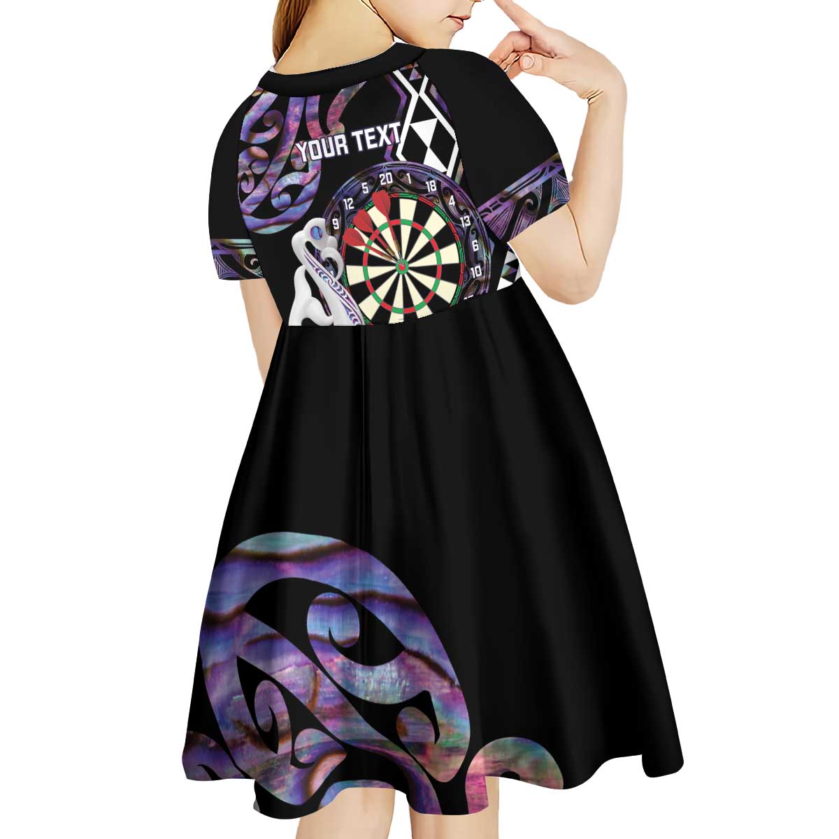 Personalised New Zealand Darts Kid Short Sleeve Dress Ngutukaka Manaia Taniko Luxury Purple - Polynesian Pride