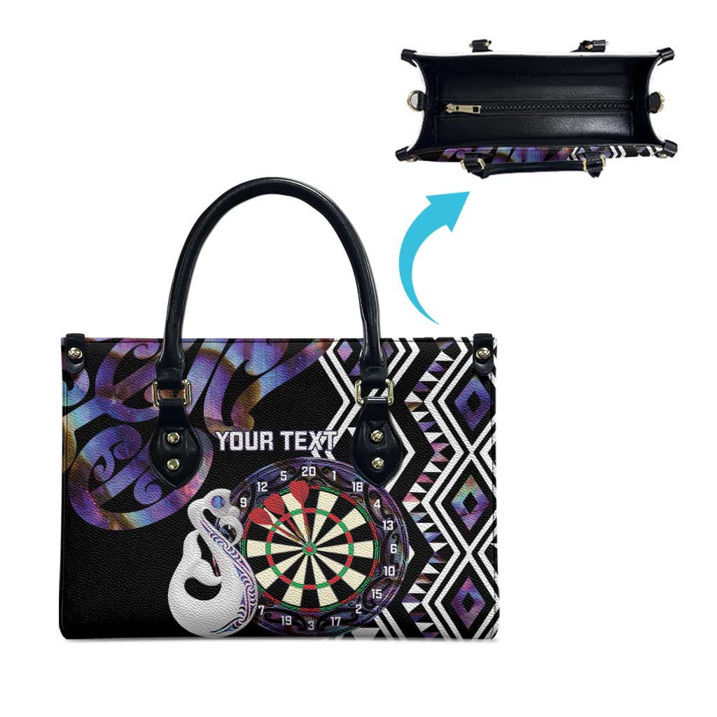 Personalised New Zealand Darts Leather Bag Ngutukaka Manaia Taniko Luxury Purple - Polynesian Pride
