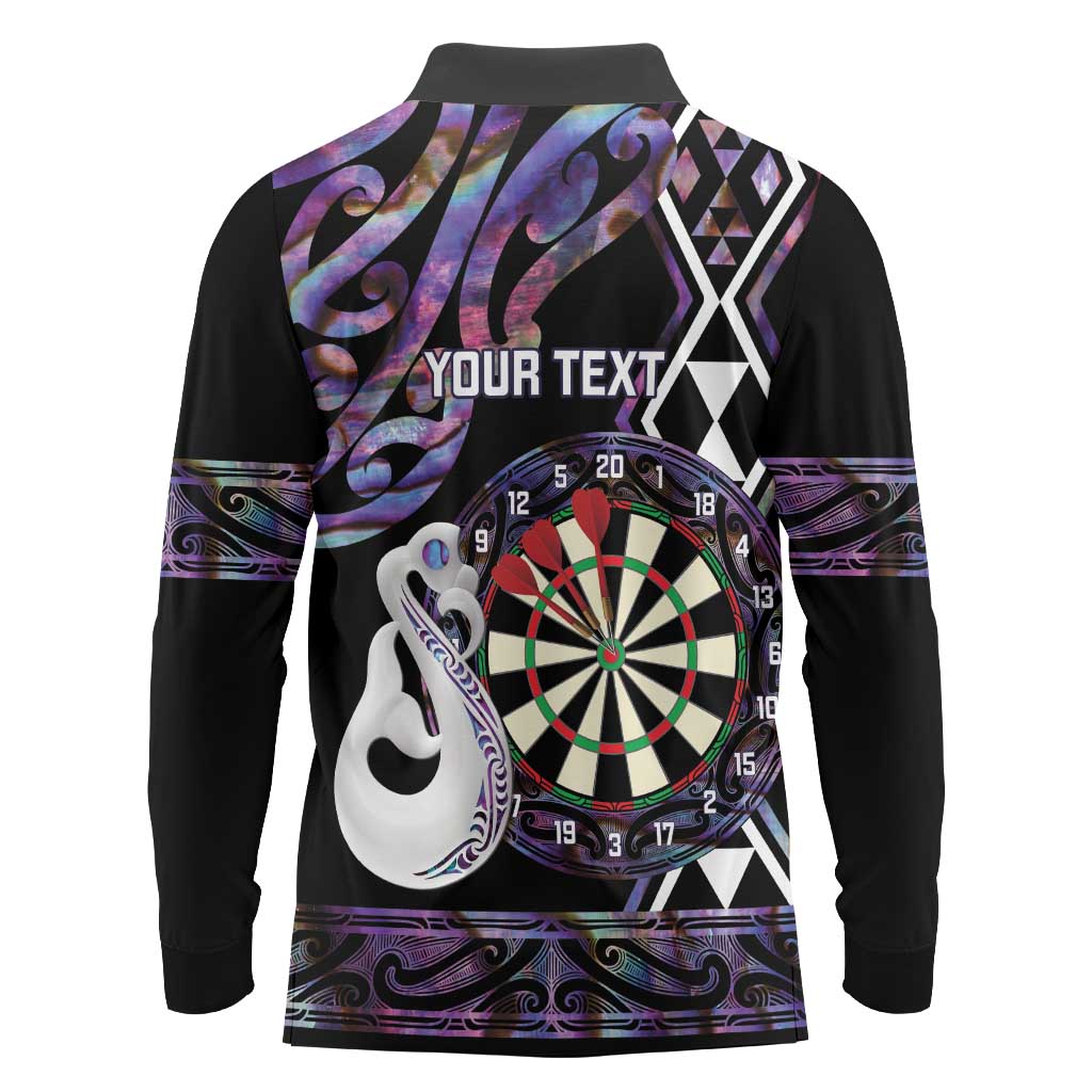 Personalised New Zealand Darts Long Sleeve Polo Shirt Ngutukaka Manaia Taniko Luxury Purple - Polynesian Pride