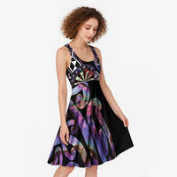 Personalised New Zealand Darts Midi Dress Ngutukaka Manaia Taniko Luxury Purple - Polynesian Pride