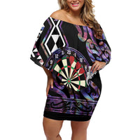 Personalised New Zealand Darts Off Shoulder Short Dress Ngutukaka Manaia Taniko Luxury Purple - Polynesian Pride