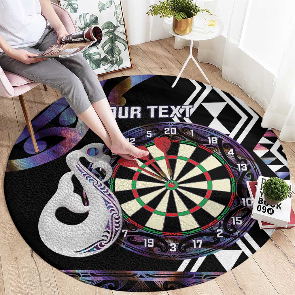 Personalised New Zealand Darts Round Carpet Ngutukaka Manaia Taniko Luxury Purple - Polynesian Pride