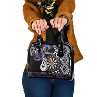 Personalised New Zealand Darts Shoulder Handbag Ngutukaka Manaia Taniko Luxury Purple - Polynesian Pride