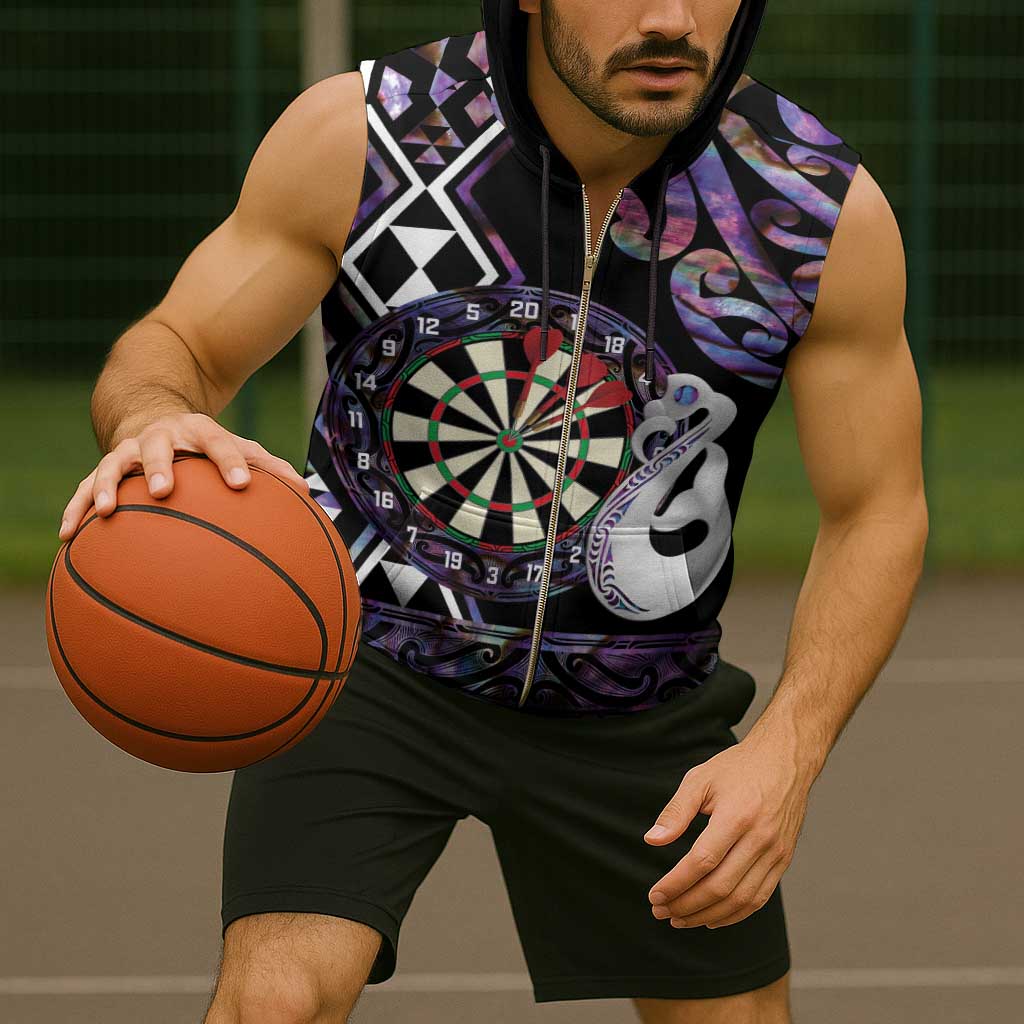 Personalised New Zealand Darts Sleeveless Zip Hoodie Ngutukaka Manaia Taniko Luxury Purple - Polynesian Pride