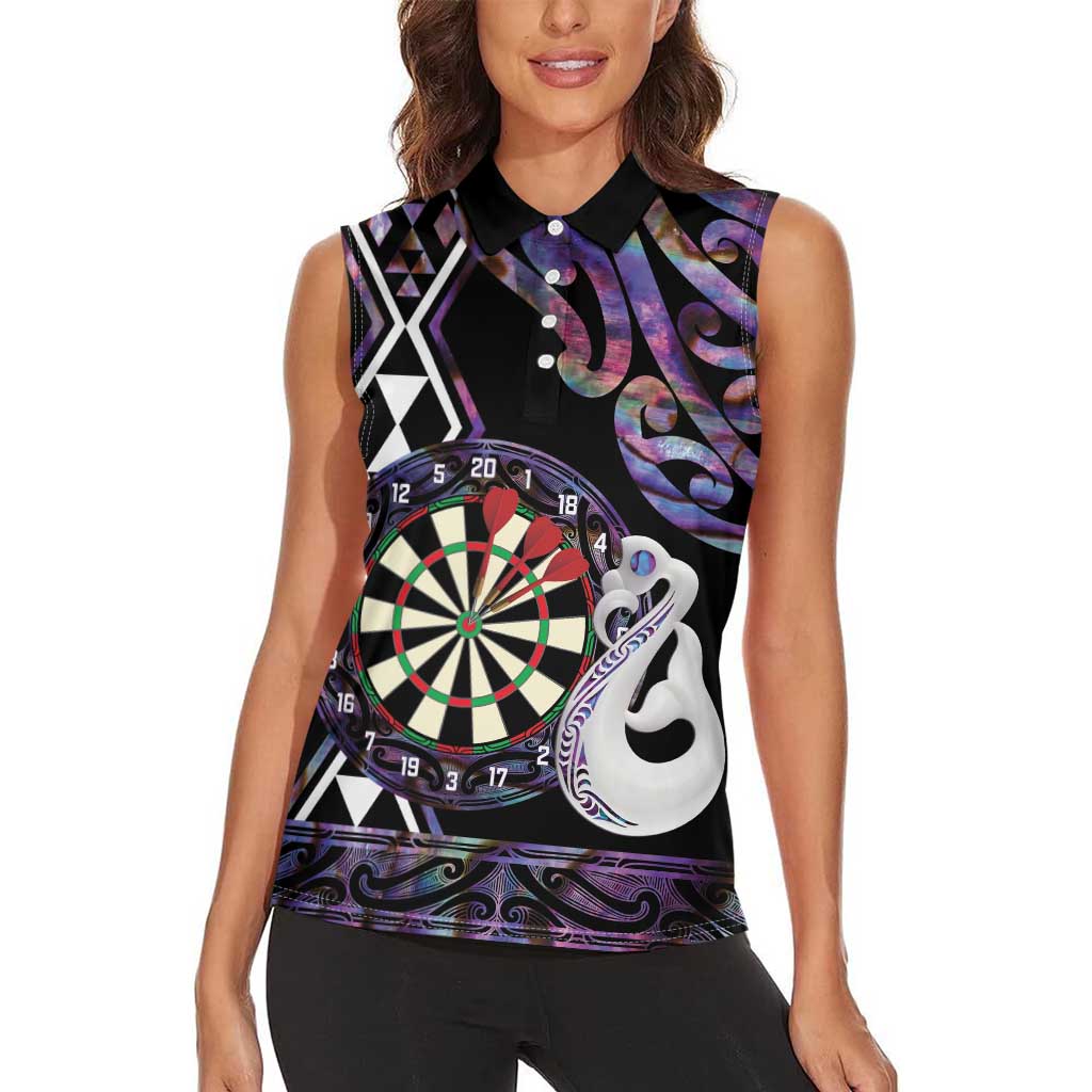 Personalised New Zealand Darts Women Sleeveless Polo Shirt Ngutukaka Manaia Taniko Luxury Purple - Polynesian Pride