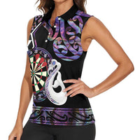 Personalised New Zealand Darts Women Sleeveless Polo Shirt Ngutukaka Manaia Taniko Luxury Purple - Polynesian Pride