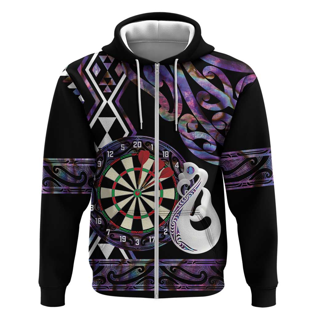 Personalised New Zealand Darts Zip Hoodie Ngutukaka Manaia Taniko Luxury Purple - Polynesian Pride