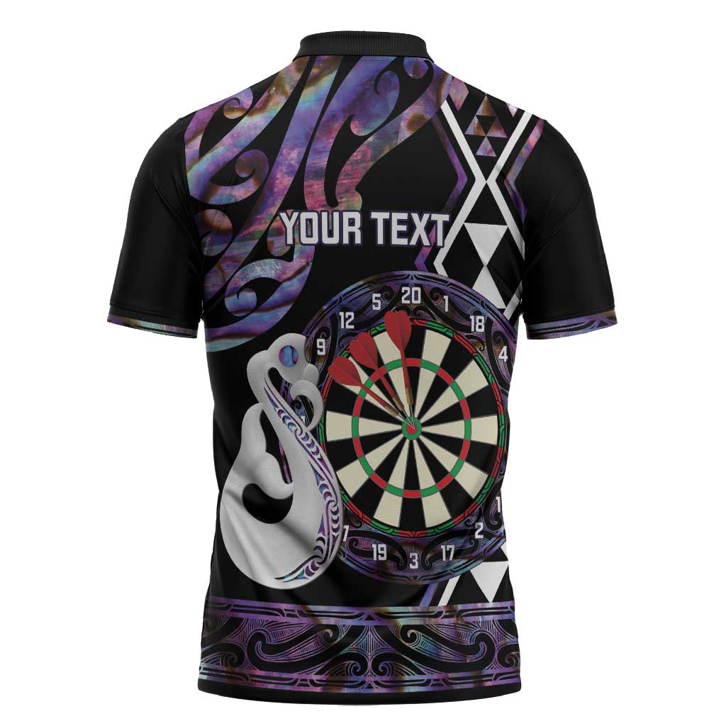 Personalised New Zealand Darts Zipper Polo Shirt Ngutukaka Manaia Taniko Luxury Purple - Polynesian Pride
