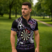 Personalised New Zealand Darts Zipper Polo Shirt Ngutukaka Manaia Taniko Luxury Purple - Polynesian Pride