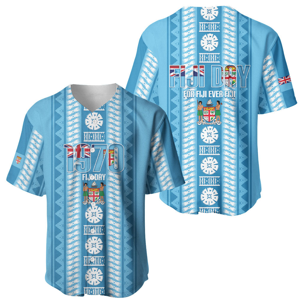 Fiji Day 1970 Baseball Jersey For Fiji Ever Fiji Tapa Pattern Blue LT14 - Polynesian Pride
