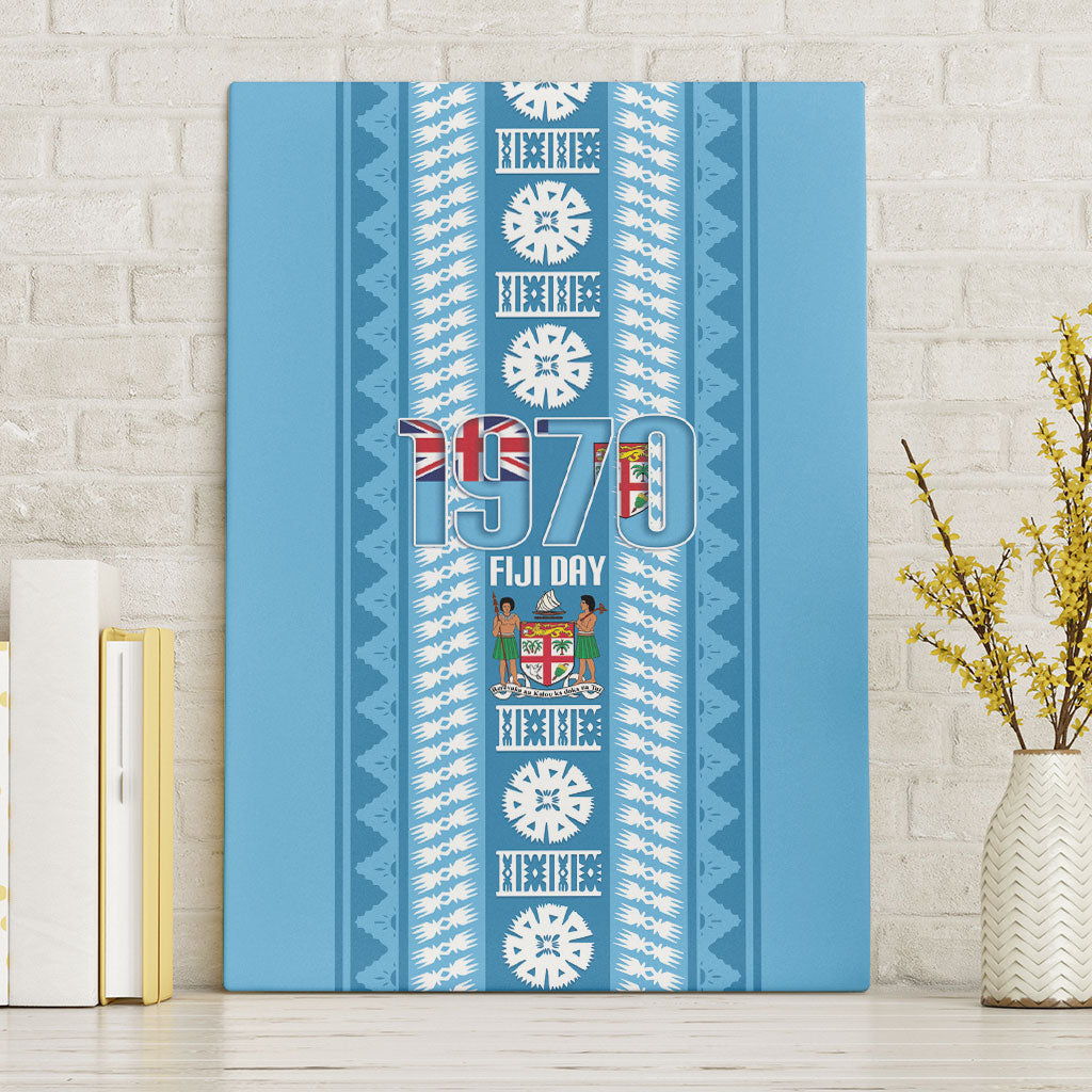 Fiji Day 1970 Canvas Wall Art For Fiji Ever Fiji Tapa Pattern Blue LT14 Without Frame Blue - Polynesian Pride