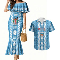 Fiji Day 1970 Couples Matching Mermaid Dress and Hawaiian Shirt For Fiji Ever Fiji Tapa Pattern Blue LT14 Blue - Polynesian Pride