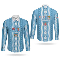 Fiji Day 1970 Couples Matching Puletasi and Long Sleeve Button Shirt For Fiji Ever Fiji Tapa Pattern Blue LT14 - Polynesian Pride