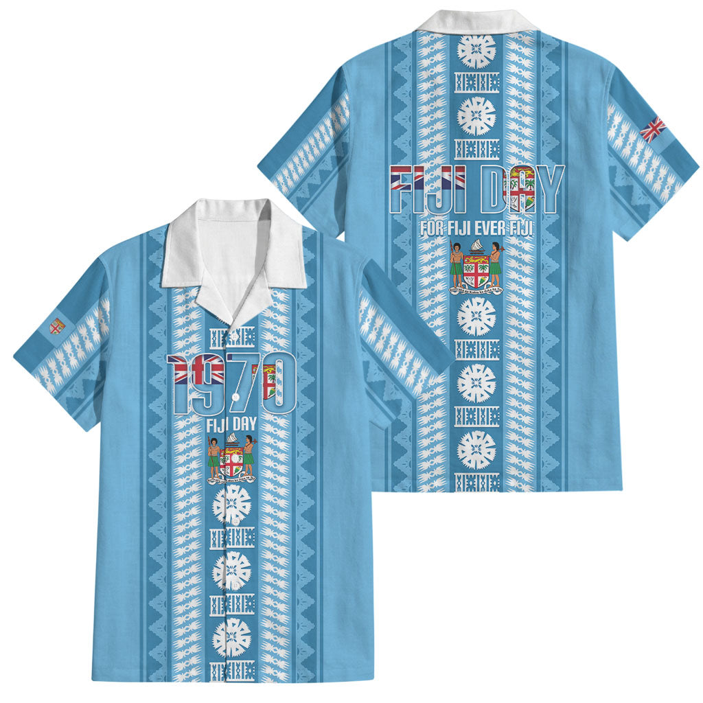 Fiji Day 1970 Family Matching Off The Shoulder Long Sleeve Dress and Hawaiian Shirt For Fiji Ever Fiji Tapa Pattern Blue LT14 Dad's Shirt - Short Sleeve Blue - Polynesian Pride