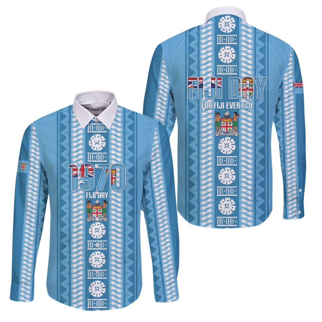 Fiji Day 1970 Family Matching Summer Maxi Dress and Hawaiian Shirt For Fiji Ever Fiji Tapa Pattern Blue LT14 Dad's Shirt - Long Sleeve Blue - Polynesian Pride