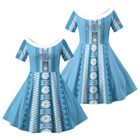 Fiji Day 1970 Family Matching Summer Maxi Dress and Hawaiian Shirt For Fiji Ever Fiji Tapa Pattern Blue LT14 Daughter's Dress Blue - Polynesian Pride