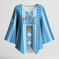 Fiji Day 1970 Kimono Sleeve Blouse For Fiji Ever Fiji Tapa Pattern Blue