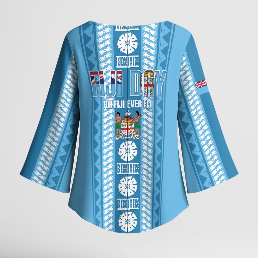 Fiji Day 1970 Kimono Sleeve Blouse For Fiji Ever Fiji Tapa Pattern Blue