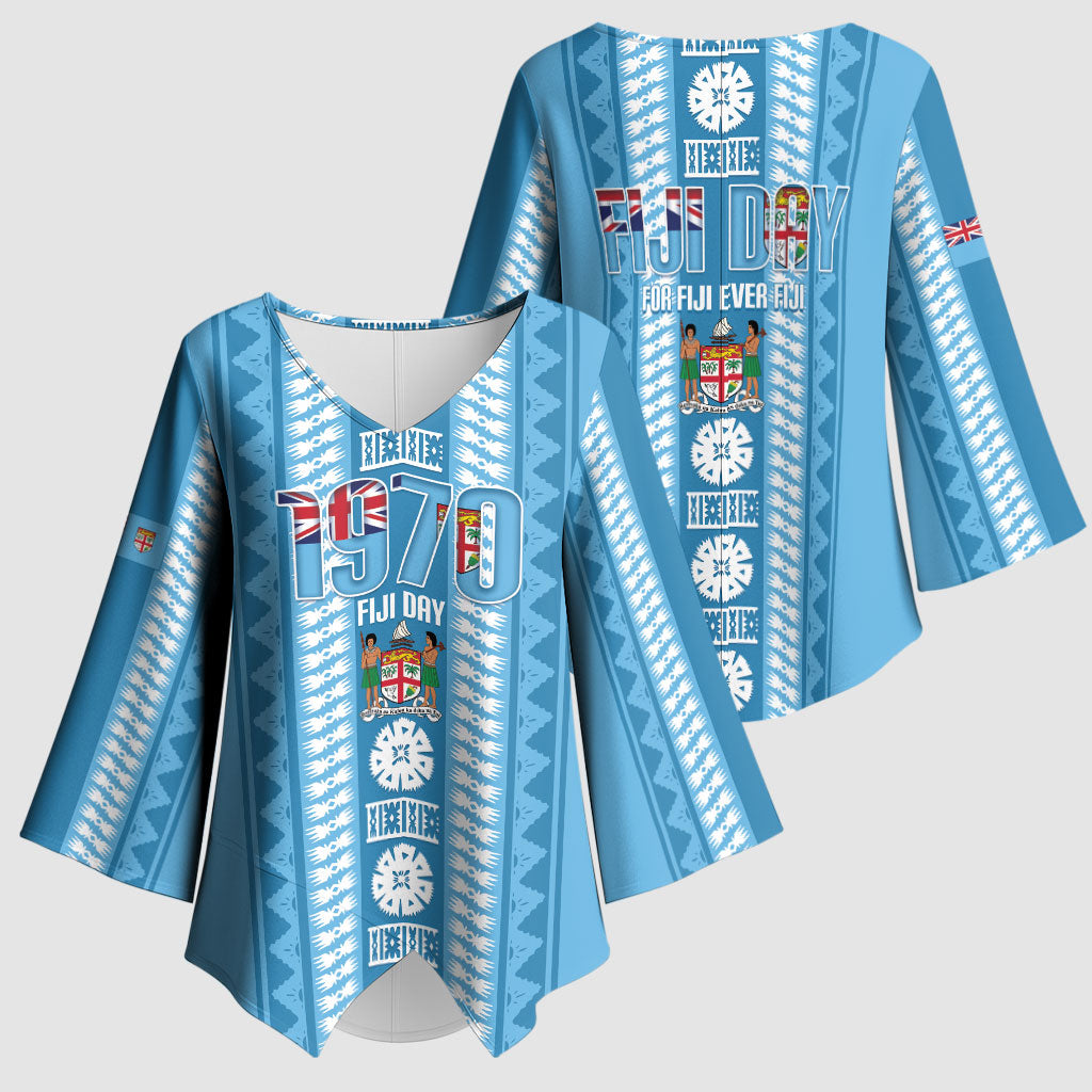 Fiji Day 1970 Kimono Sleeve Blouse For Fiji Ever Fiji Tapa Pattern Blue