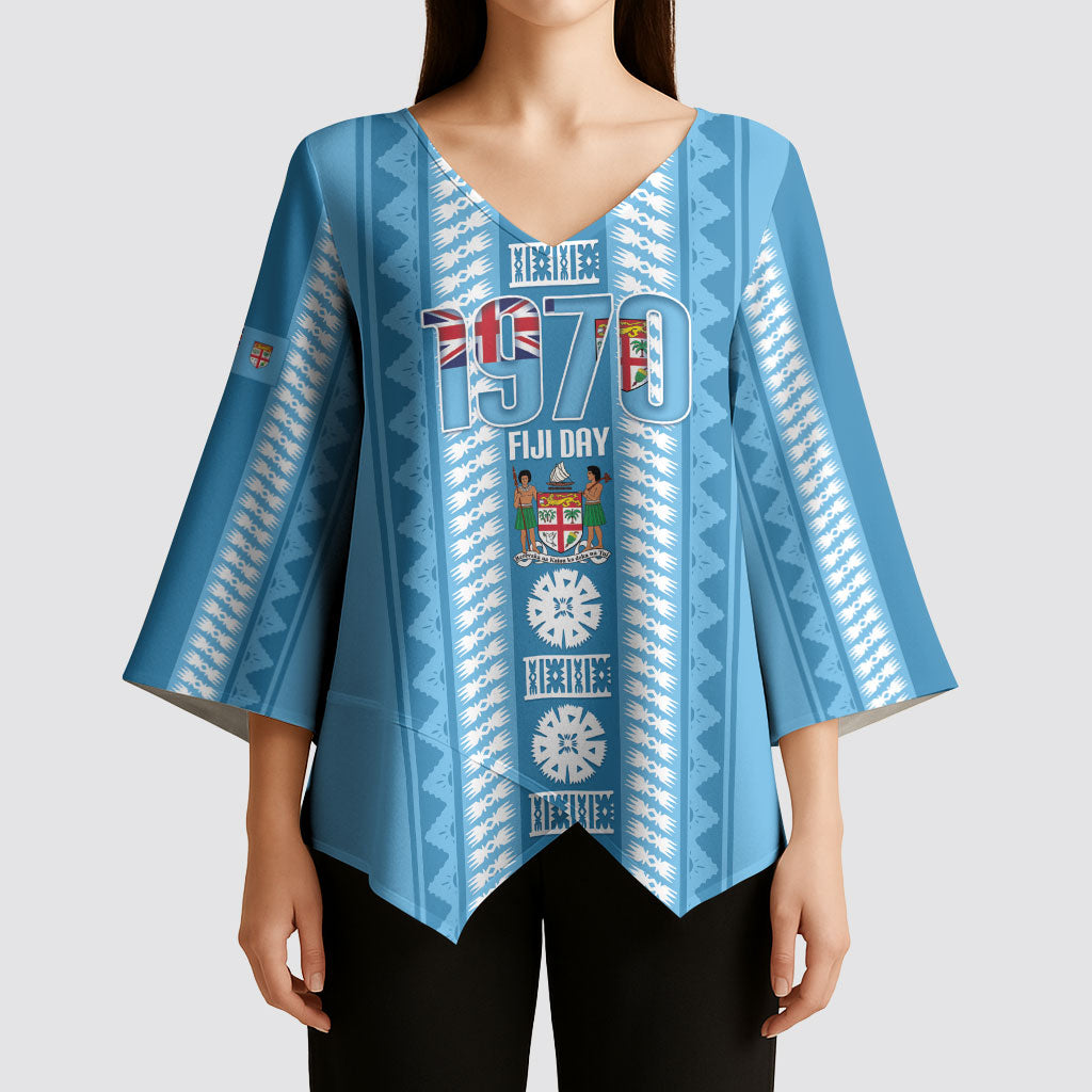 Fiji Day 1970 Kimono Sleeve Blouse For Fiji Ever Fiji Tapa Pattern Blue