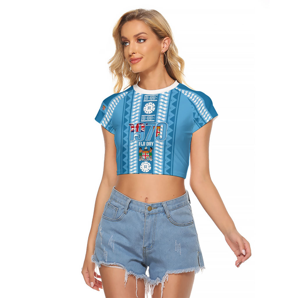 Fiji Day 1970 Raglan Cropped T Shirt For Fiji Ever Fiji Tapa Pattern Blue