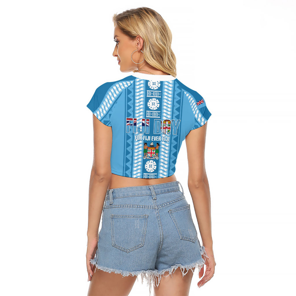 Fiji Day 1970 Raglan Cropped T Shirt For Fiji Ever Fiji Tapa Pattern Blue