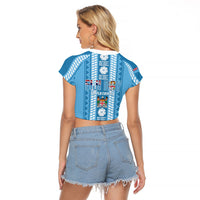 Fiji Day 1970 Raglan Cropped T Shirt For Fiji Ever Fiji Tapa Pattern Blue