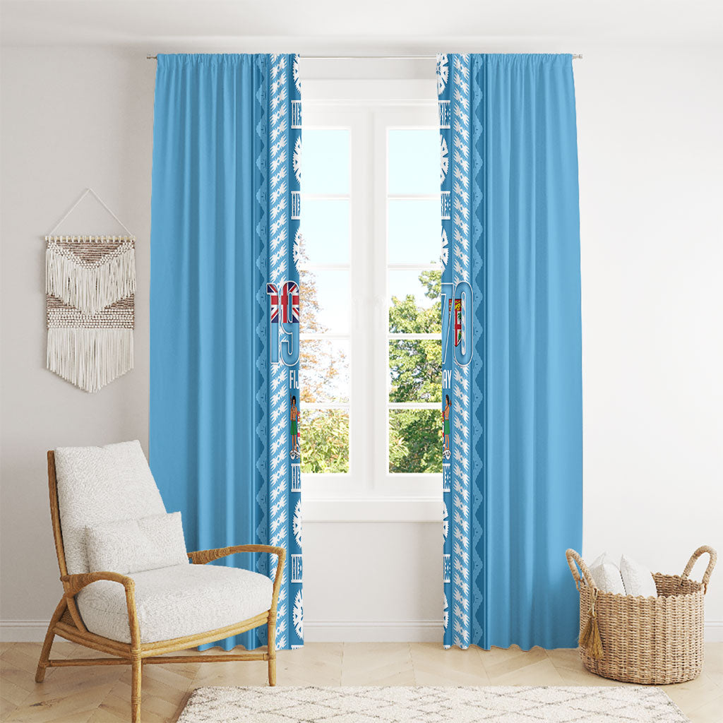 Fiji Day 1970 Window Curtain For Fiji Ever Fiji Tapa Pattern Blue LT14 - Polynesian Pride