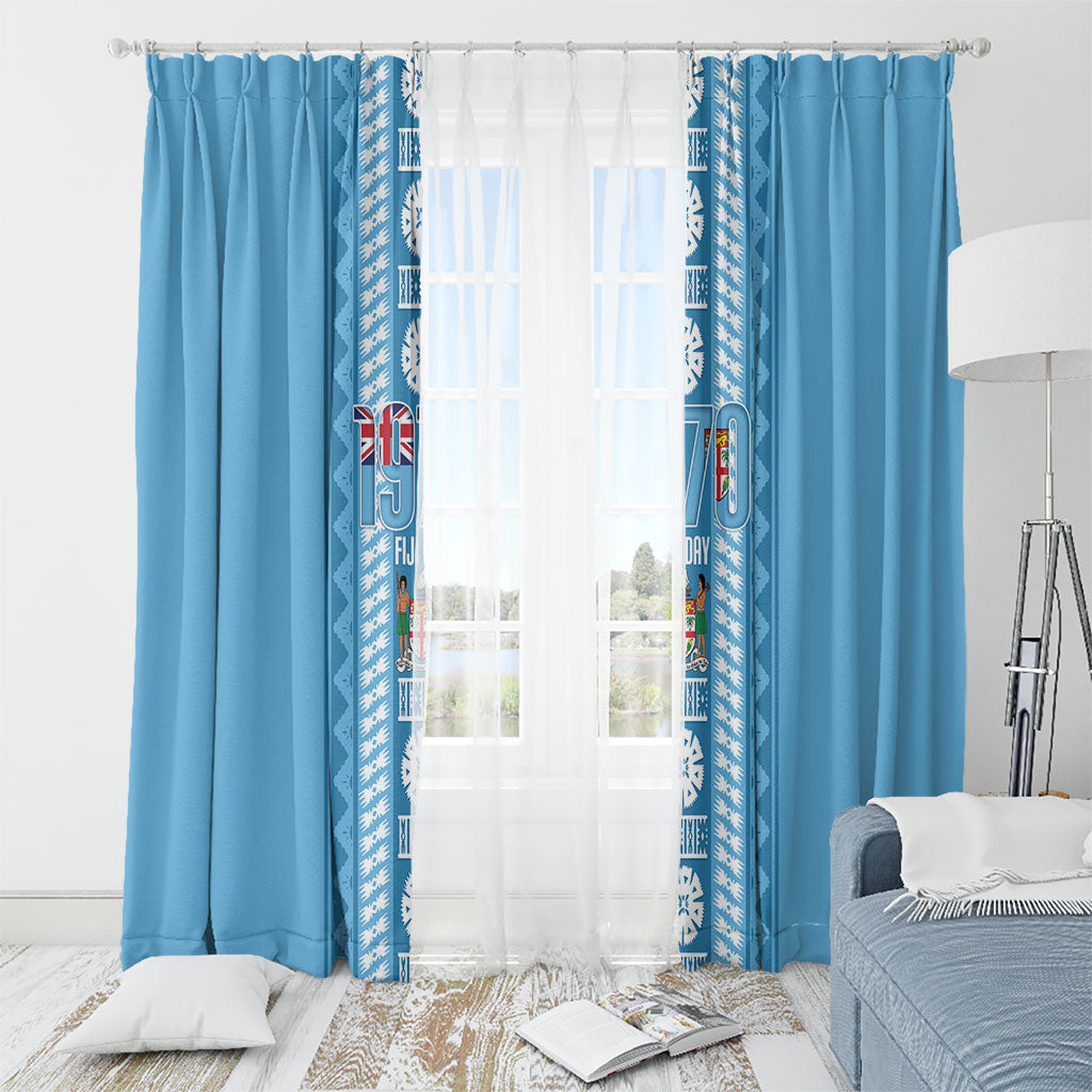 Fiji Day 1970 Window Curtain For Fiji Ever Fiji Tapa Pattern Blue LT14 - Polynesian Pride