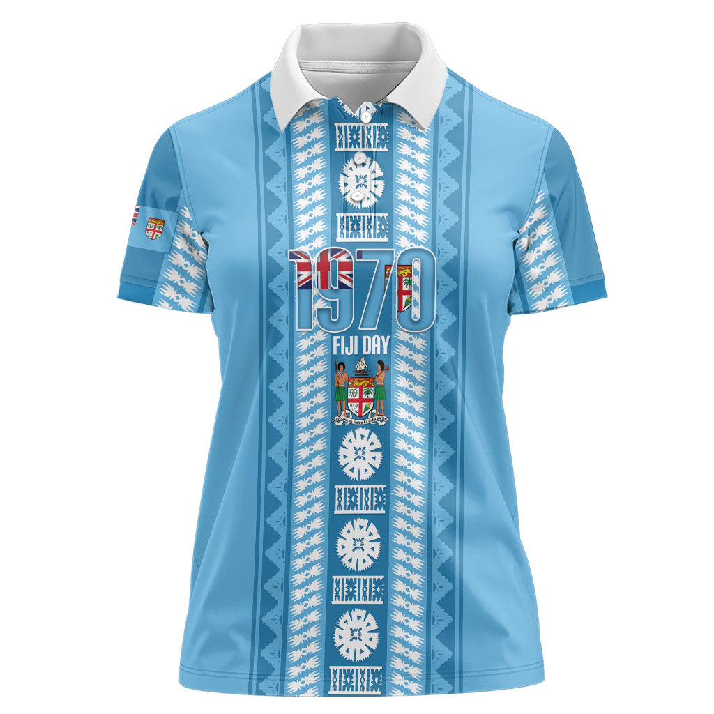 Fiji Day 1970 Women Polo Shirt For Fiji Ever Fiji Tapa Pattern Blue LT14 Female Blue - Polynesian Pride