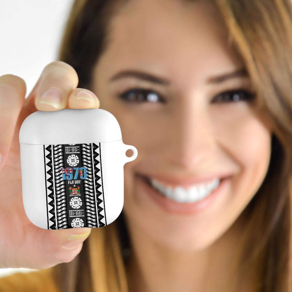Fiji Day 1970 AirPods Case For Fiji Ever Fiji Tapa Pattern White LT14 - Polynesian Pride