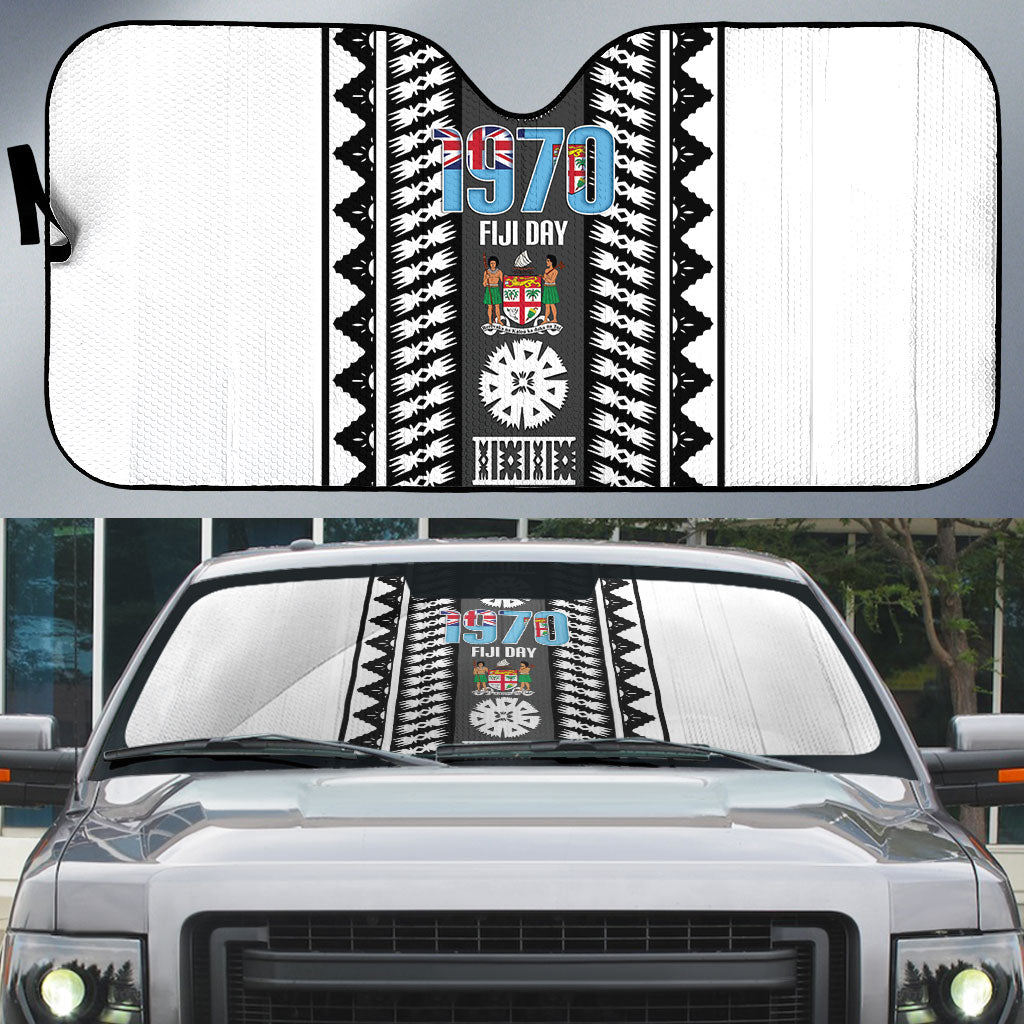 Fiji Day 1970 Auto Sun Shade For Fiji Ever Fiji Tapa Pattern White