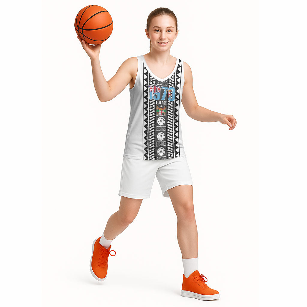 Fiji Day 1970 Basketball Jersey For Fiji Ever Fiji Tapa Pattern White LT14 - Polynesian Pride