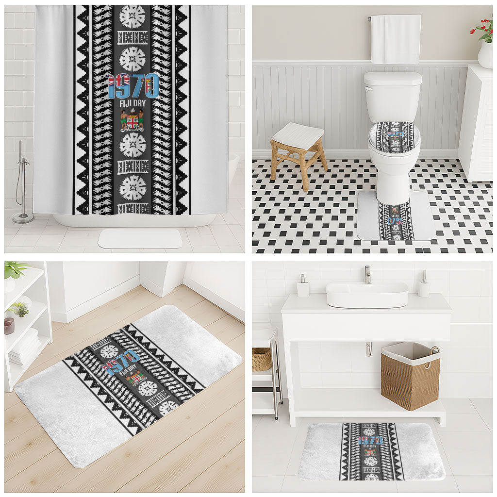 Fiji Day 1970 Bathroom Set For Fiji Ever Fiji Tapa Pattern White LT14 - Polynesian Pride